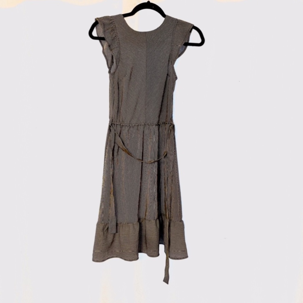 Navy striped flared A-line dress